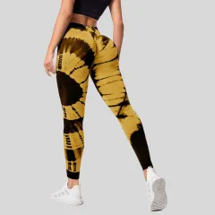 High Waist Hip Lift High Elastic Tie-dye Seamless Yoga Pants - Yellow - View 1