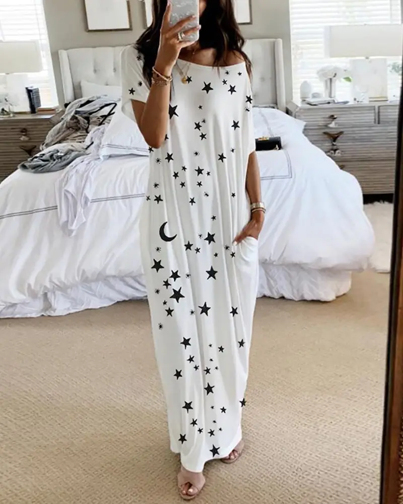 Women's Round Neck Short Sleeve Mid-length Dress