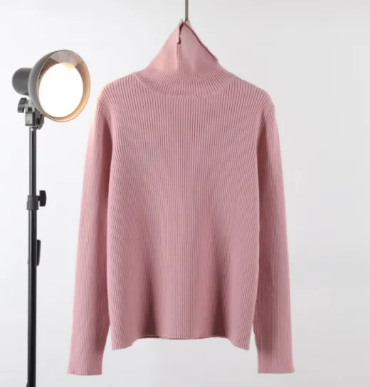 High Necked Bottomed Shirt For Women - Pink