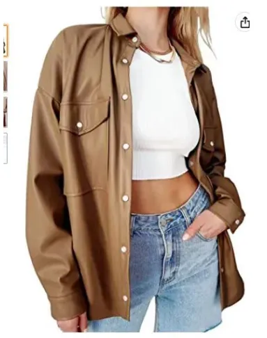 Autumn And Winter Loose Casual Street Shooting Long-sleeved Motorcycle Leather Jacket Women - Brown