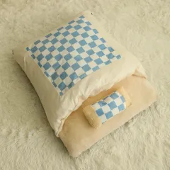 Cat Nest Winter Warm Semi-enclosed Quilt - Blue And White Plaid - View 1