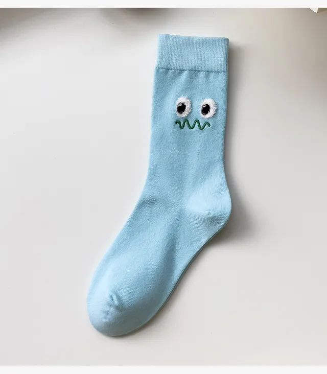 Cute Embroidered Women's Medium Stockings Blue - Shop at LoveMi