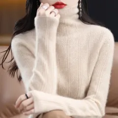 Pure Wool Sweater Cascading Collar Women - Raw Velvet Beige - View 1
