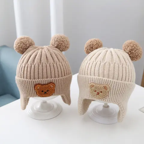 Baby Hat Warm Earflaps Cap Cute Bear Knitted Woolen
