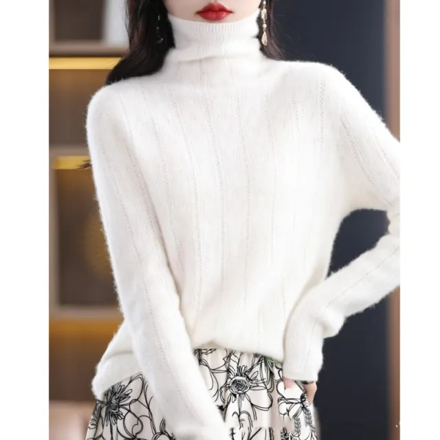 Pure Wool Sweater Cascading Collar Women Warm White - Shop at LoveMi