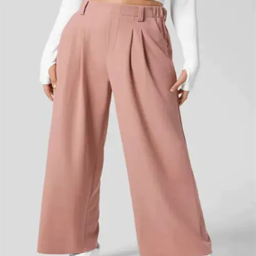 Women's Solid Color Casual Suit Pants with Real Pockets