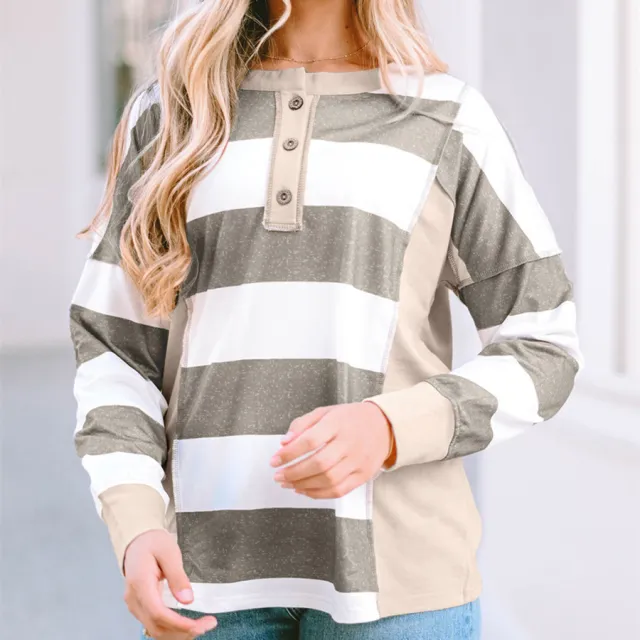 Colored Pullover Loose Casual Striped Printed Long Sleeves Women Red - Shop at LoveMi