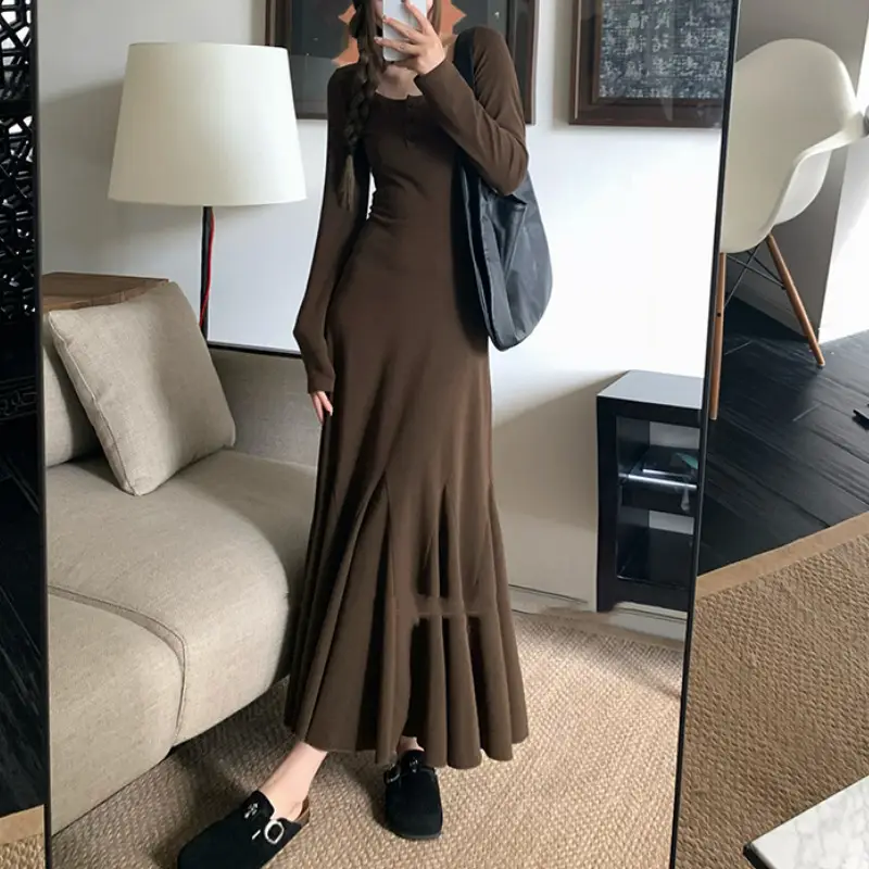 Retro Women's Clothing Black Primer Fishtail Dress