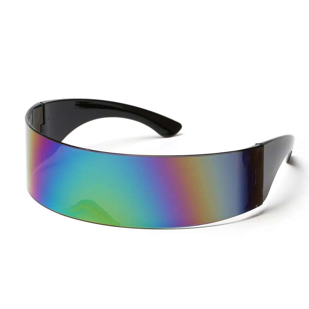 Ladies Mens Black Frame Wrap Sunglasses One Piece Shades Flat Top Novelty Costume Party Funny Strange - Color
