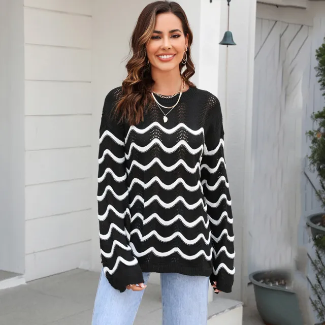 Women's Knitwear Long Sleeve Stitching Sweater Black - Shop at LoveMi