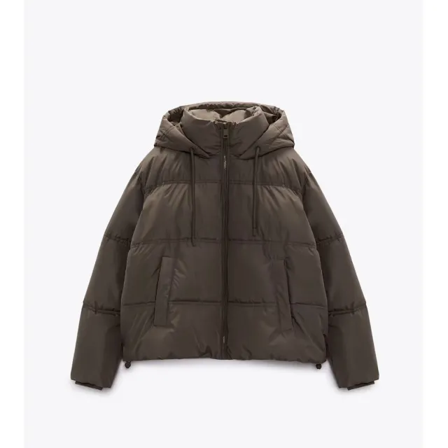Women's Fashion Zipper Closed Hem Elastic Buckle Decorative Hooded Cotton Jacket Coffee - Shop at LoveMi