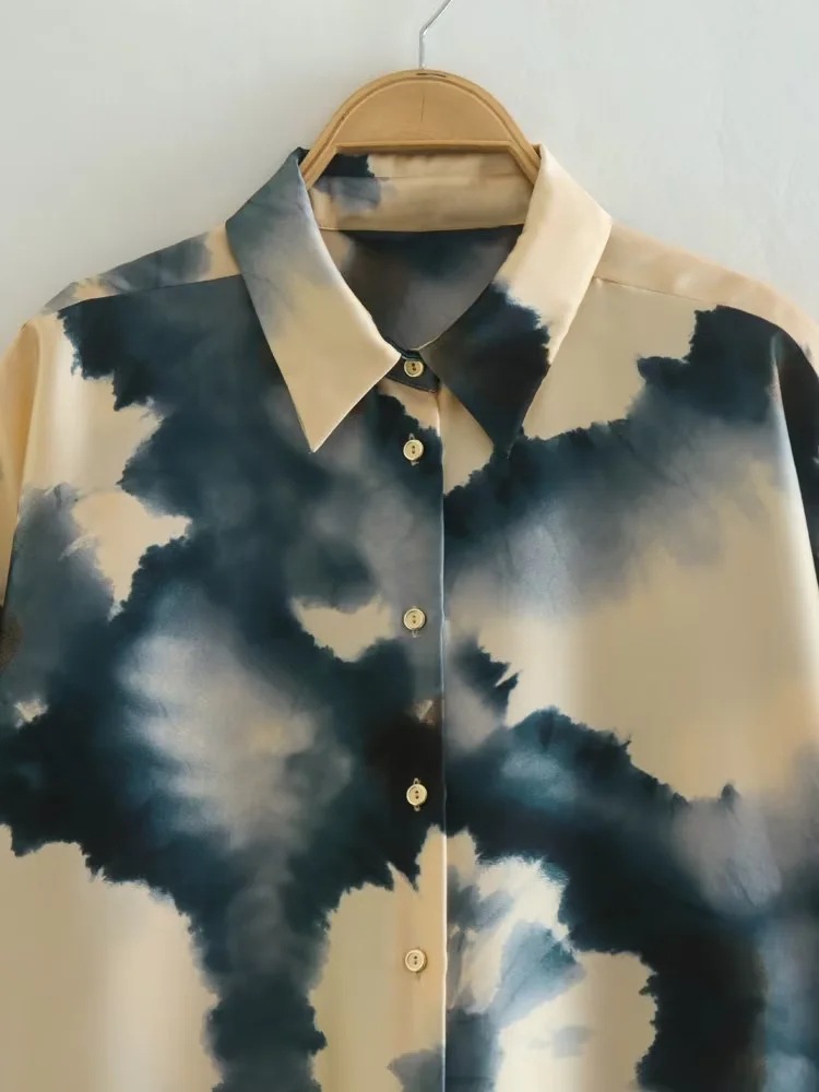 New Loose Slimming Tie-dyed Satin Textured Shirt For Women
