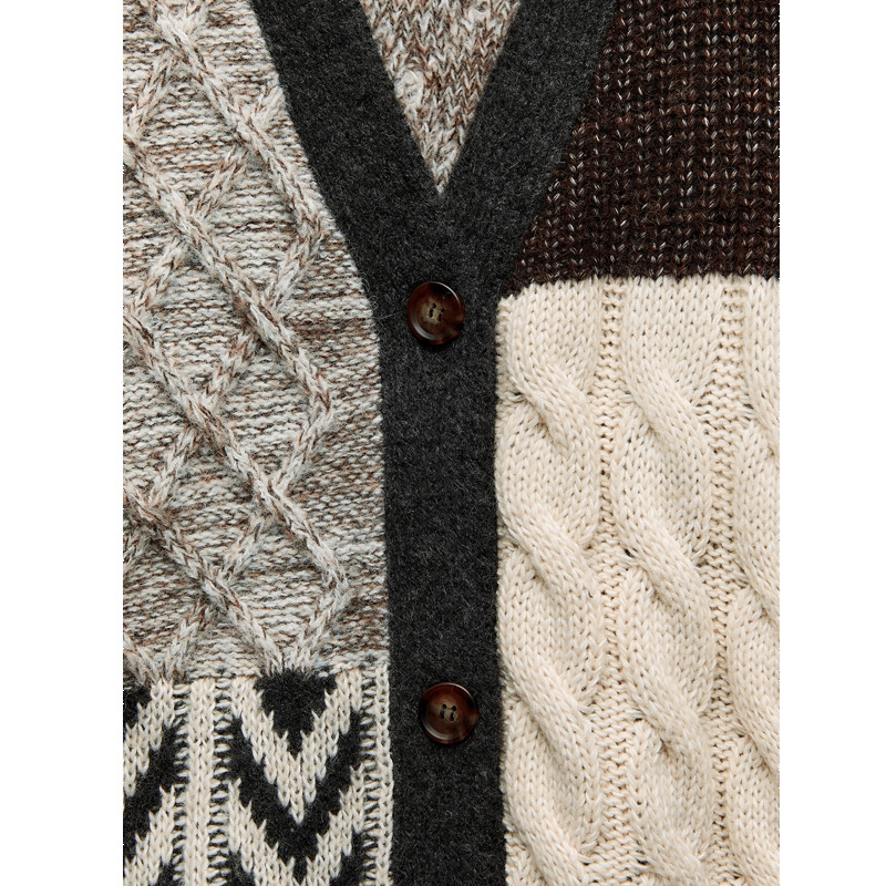 Women's Fashion Casual V-neck Color Matching Knitted Sweater Coat