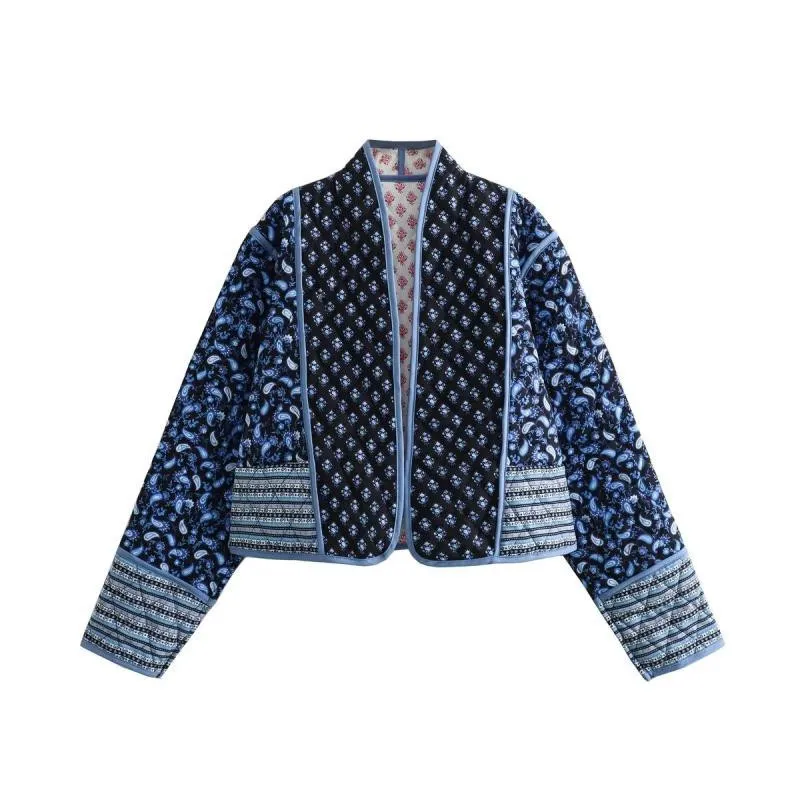 Women's Fashion Stand Collar Loose Two-sided Quilted Cotton-padded Jacket - Blue