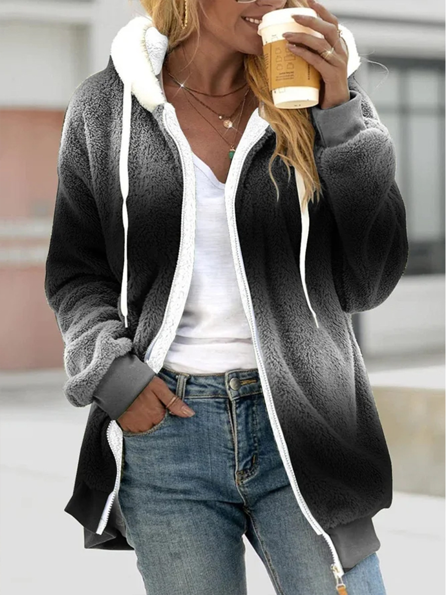 Women's Fashion Gradient Printing Hooded Jacket