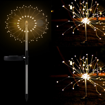 New Ground Plug Solar Fireworks Light LED Light String Copper Wire Outdoor Garden Decoration Star Lights Christmas Lights Round2Pc - Shop at LoveMi