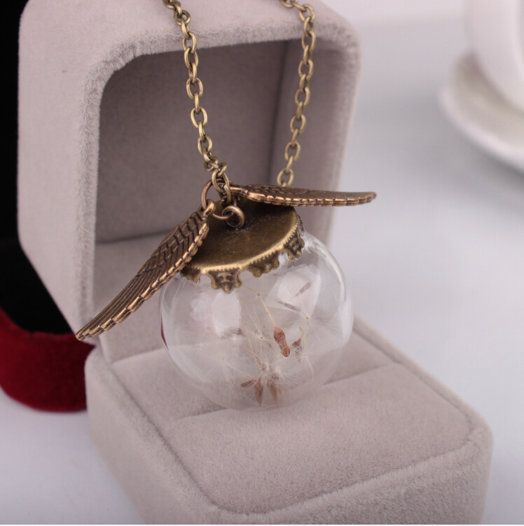 New Personality Handmade Dandelion Seed Wishing Glass Bottle Necklace
