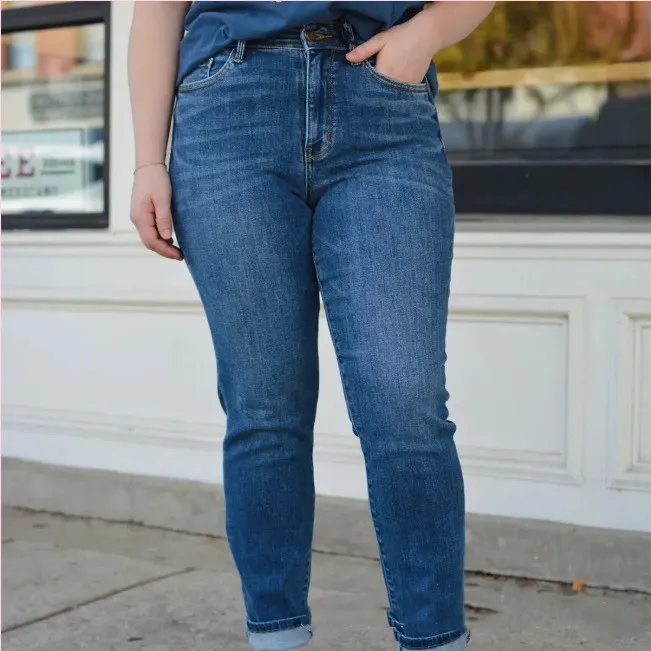High Grinding Elastic Plus Size Women's Jeans - Dark Blue Extended