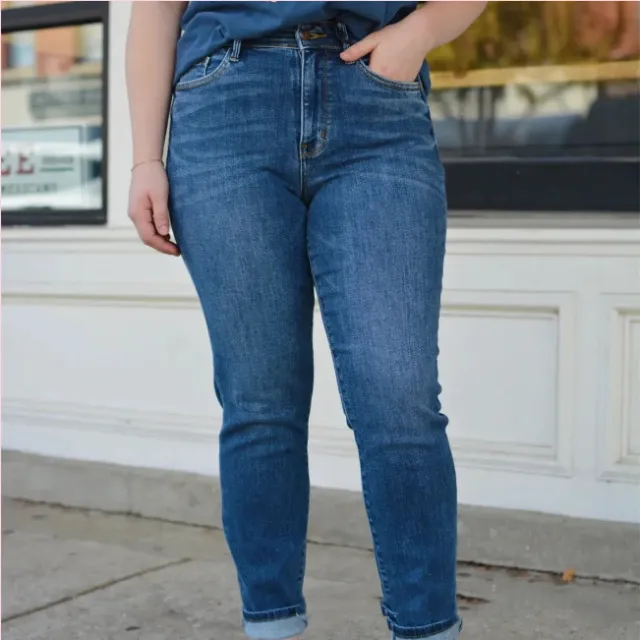 High Grinding Elastic Plus Size Women's Jeans Dark Blue Extended - Shop at LoveMi