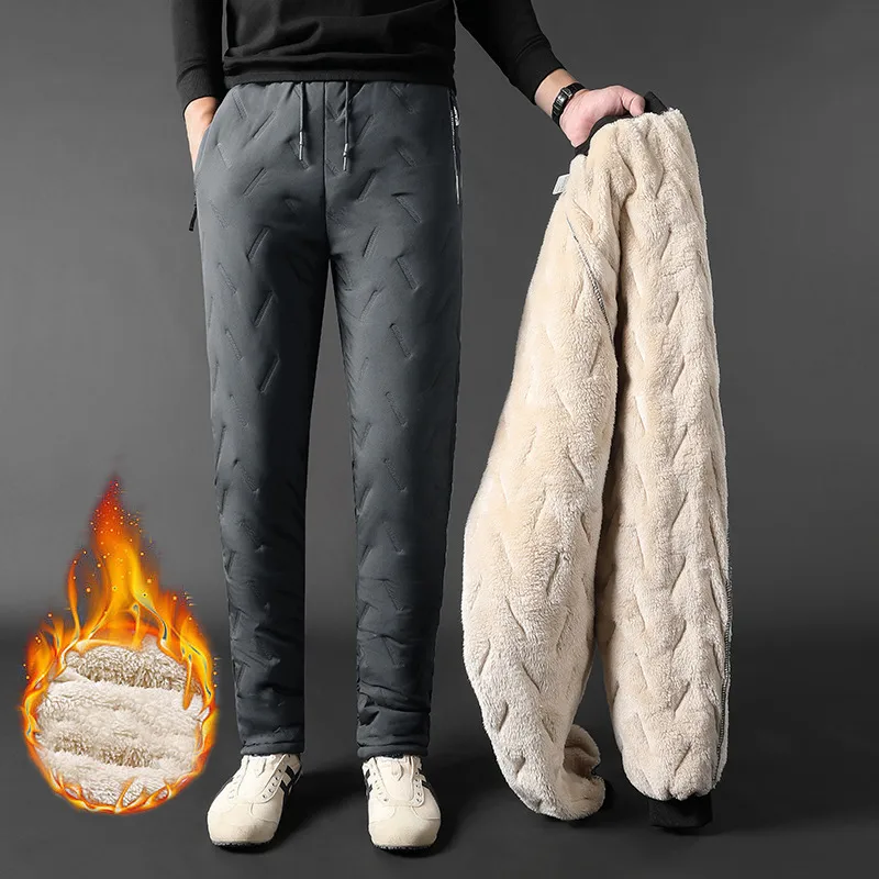Men's Trousers Winter Velvet Thickening Loose Fleece Pants
