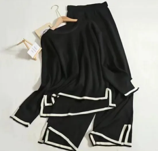Women's Knitting Suit Sweater Top Two piece Pants Black - Shop at LoveMi