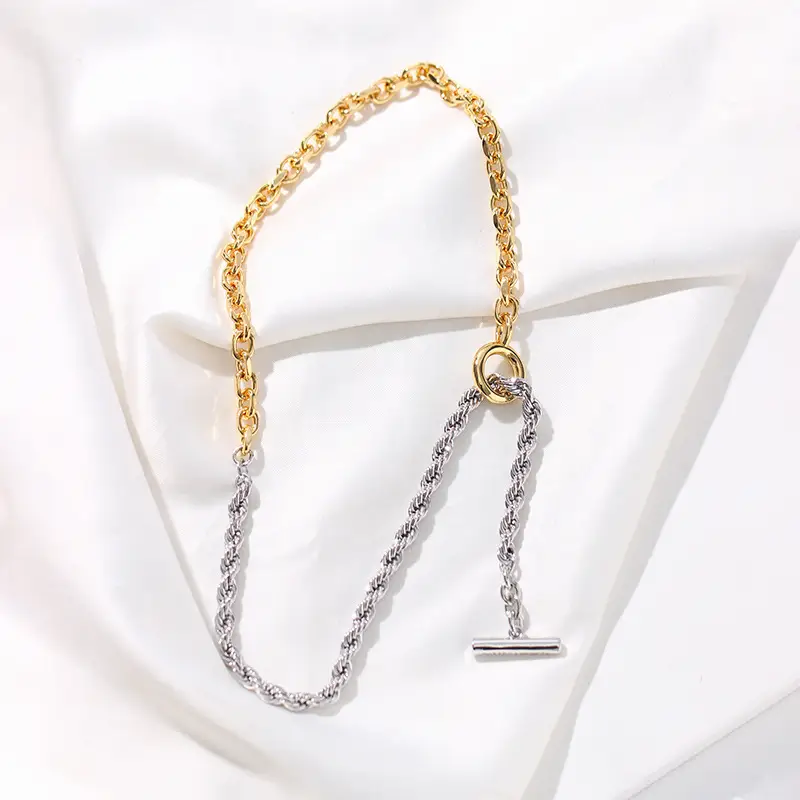 New OT Buckle Color Matching Gold-plated Pendant Clavicle Necklace