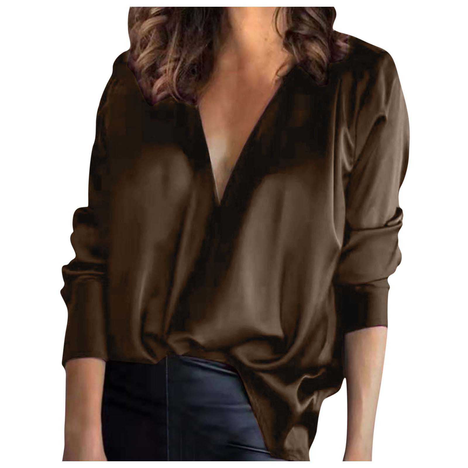 Collar Solid Color Temperament Commuter Satin Long-sleeved Green Shirt