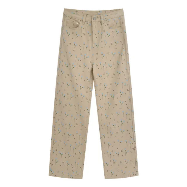Refreshing Retro Small Floral Casual Loose Fitting Straight Tube Light Colored High Waisted Jeans For Women Apricot - Shop at LoveMi