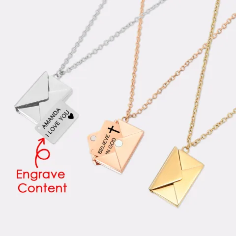 Custom Text Love Letter Envelope Pendant Confession Locket Necklace