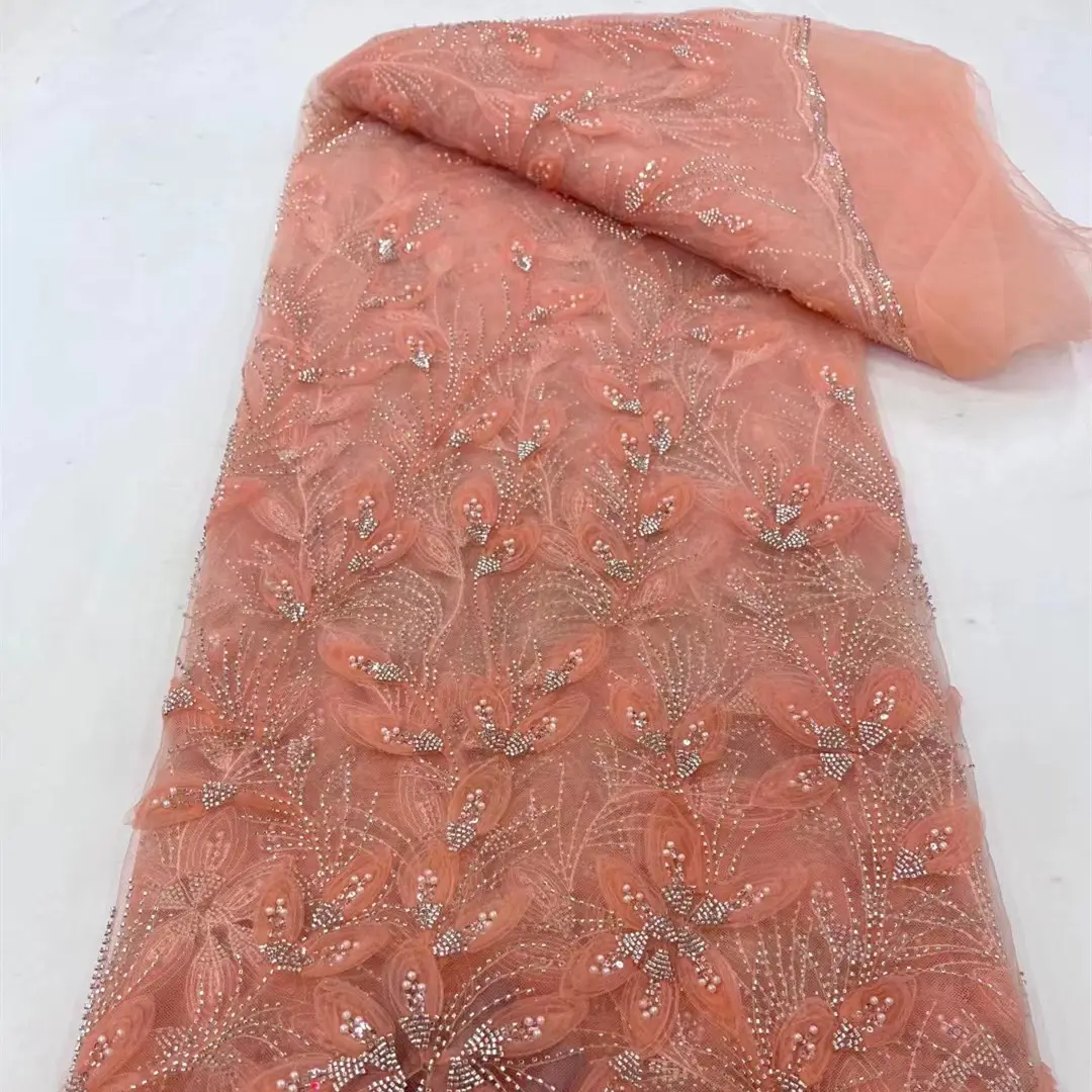 Ribbon Flower Beaded Tulle Lace Fabric Cocktail