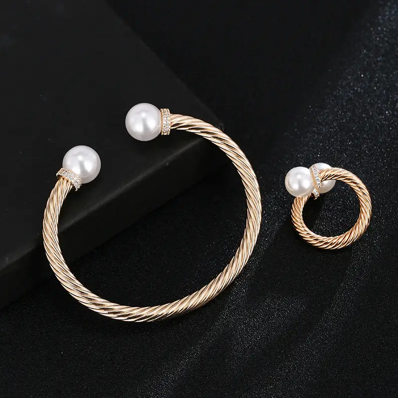 Fashion Simple Opening Adjustable Size Ladies' Bracelet Ring Two-piece Set