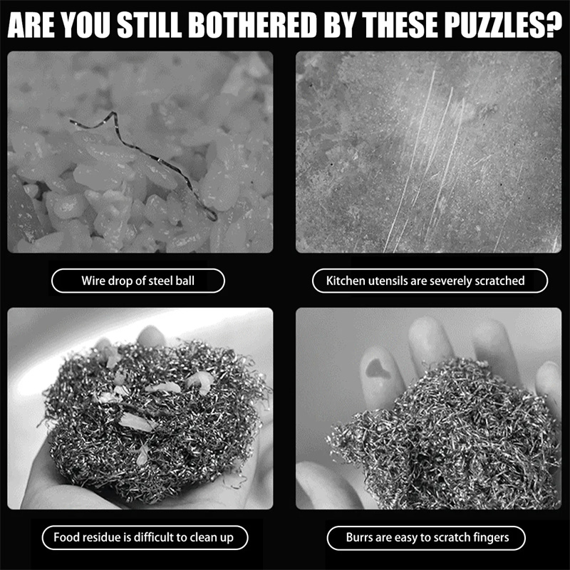 Чугунная скруббер Нержавеющая сталь 316 Чугунный скребок с ручкой Скребок из стальной шерсти Круглая кольчужная щетка для скруббера Кухонные гаджеты