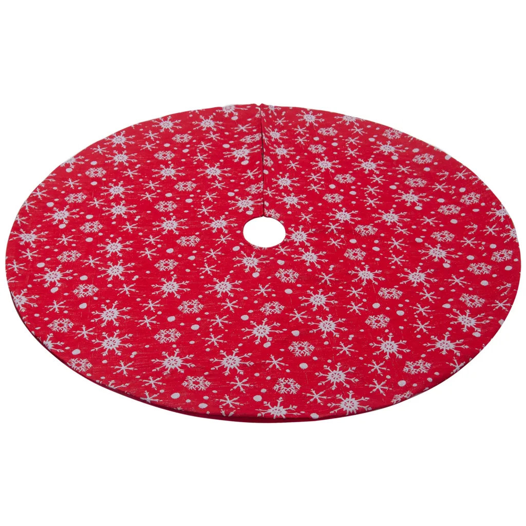 Christmas Non-woven Fabric White Color With Red Outsole Snowflake Tree Skirt - 32Inch Red