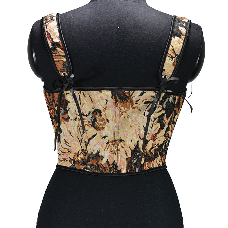 Monet Oil Painting Style Lace-up Fishbone Waist Half Chest Support Sling Top