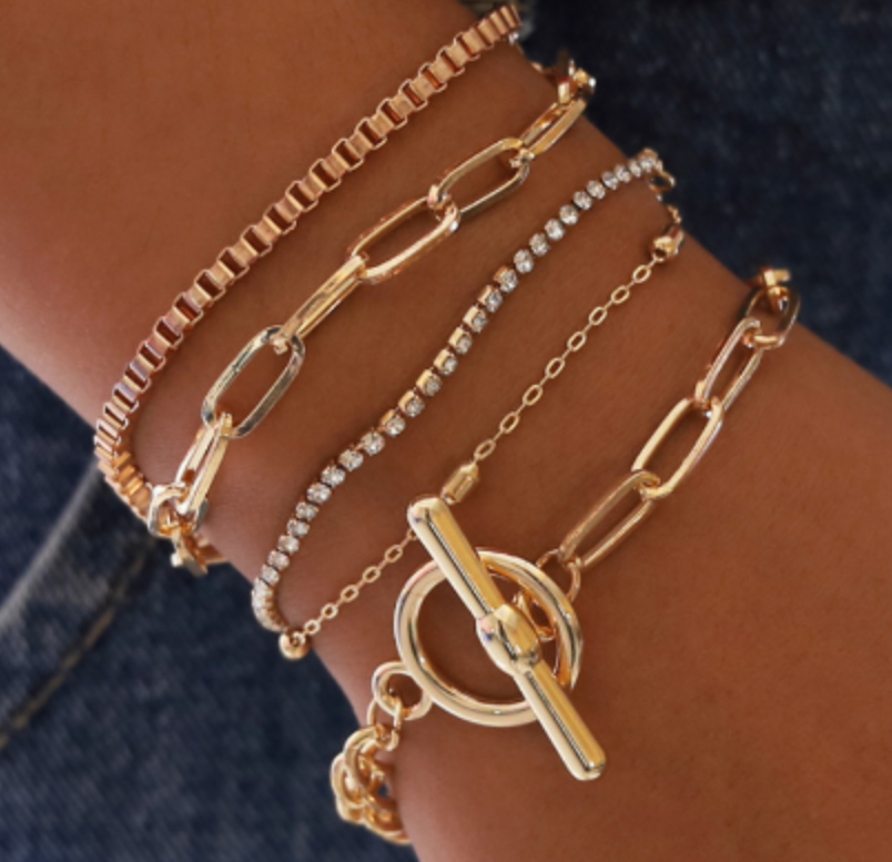 Retro Alloy Pearl Bracelet Personality Ins Simple Style New Bracelet Set