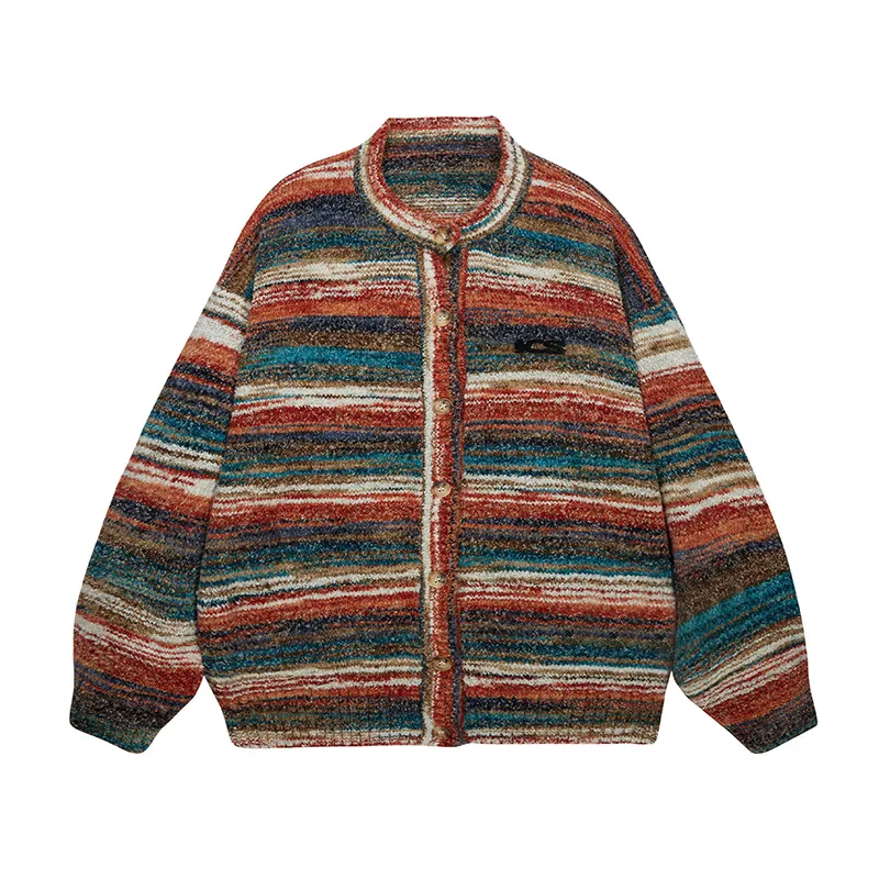 Colorful Gradient Striped Cardigan Sweater - Orange