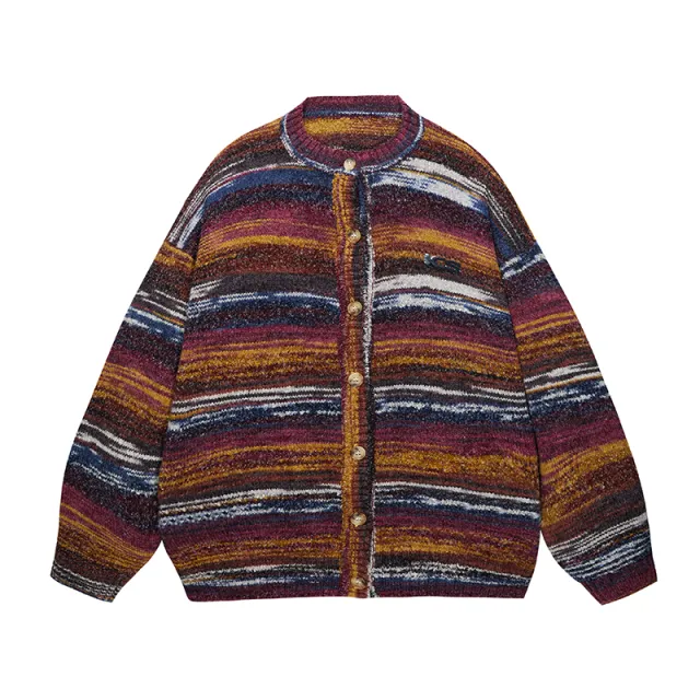 Colorful Gradient Striped Cardigan Sweater Dark Red - Shop at LoveMi