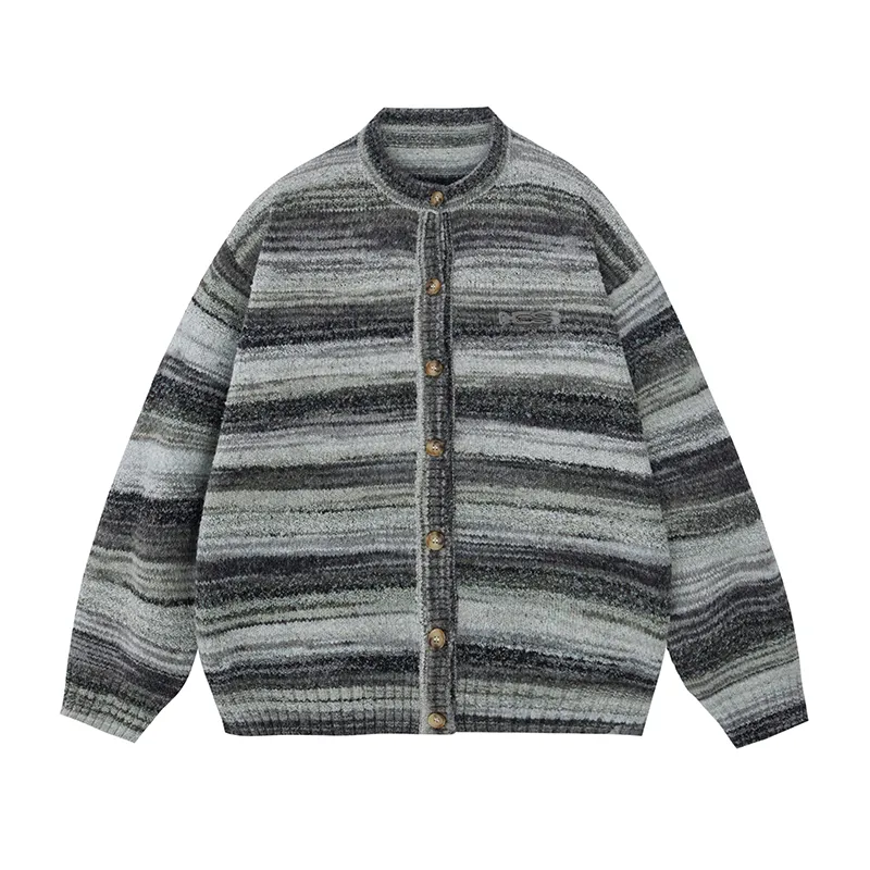 Colorful Gradient Striped Cardigan Sweater - Grey - View 1