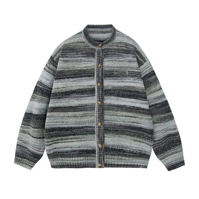 Colorful Gradient Striped Cardigan Sweater Grey - Shop at LoveMi
