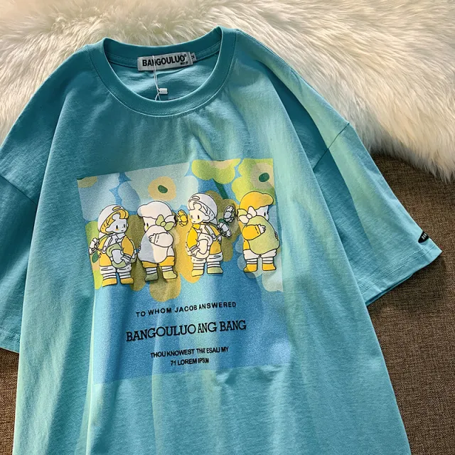 Loose Design Feeling Harajuku Half Sleeved Top For Women Green - Shop at LoveMi
