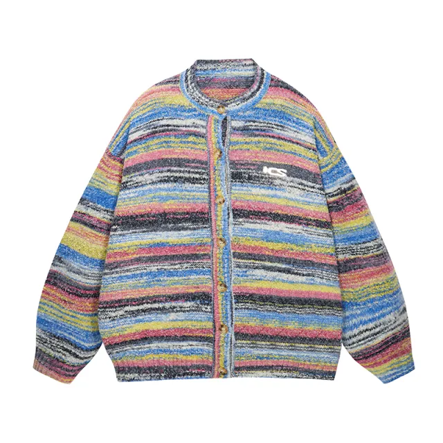 Colorful Gradient Striped Cardigan Sweater Pink Blue - Shop at LoveMi