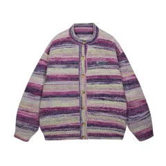 Colourful Gradient Striped Cardigan Sweater - Colourful - View 1