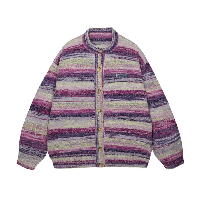 Colorful Gradient Striped Cardigan Sweater Purple - Shop at LoveMi