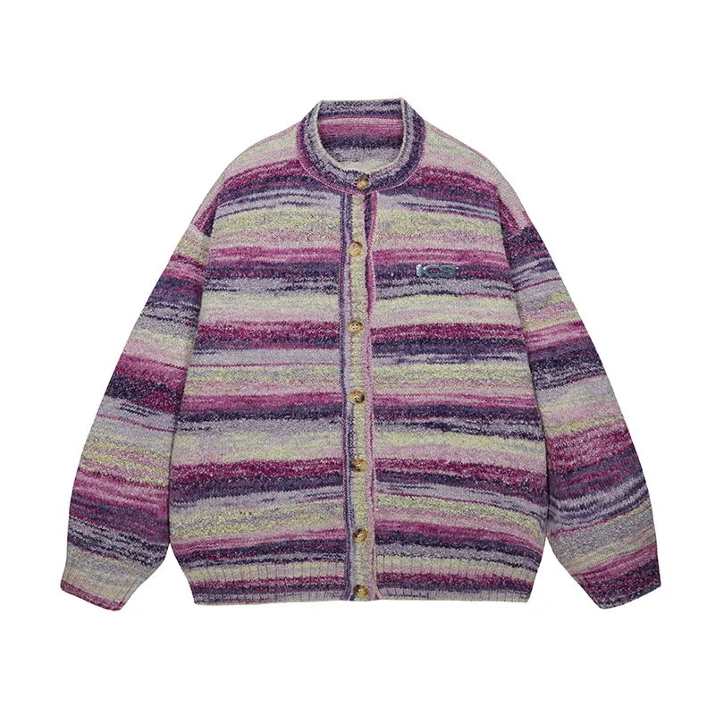 Colourful Gradient Striped Cardigan Sweater - Colourful