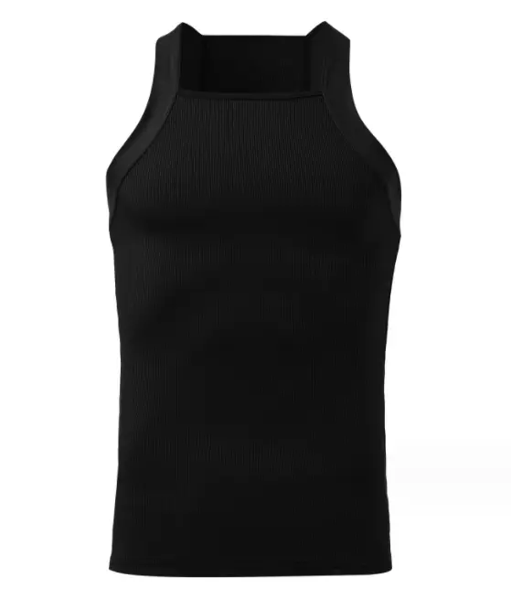 Solid Color Sleeveless Men's Vest With Shoulder Straps