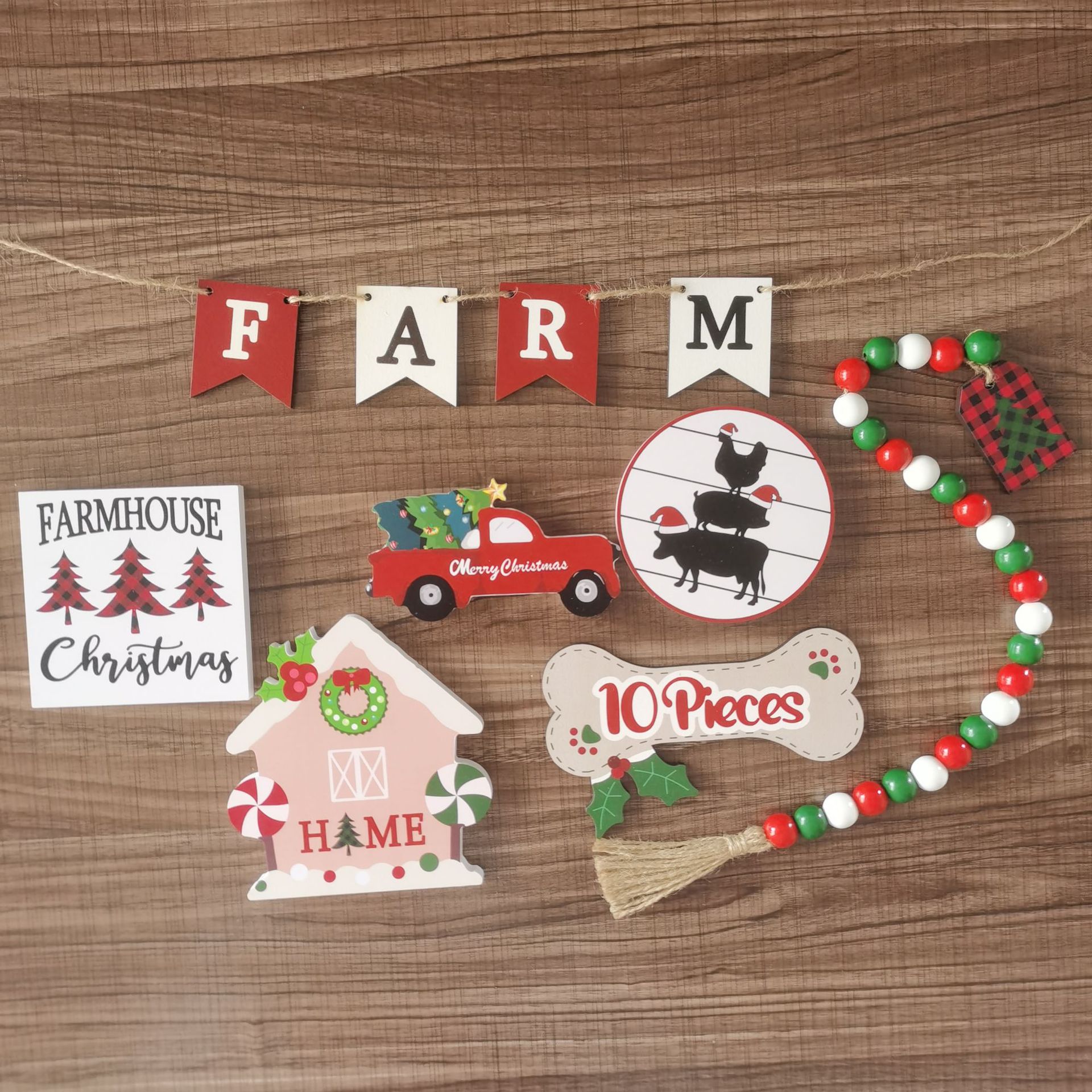 Christmas ornament decoration wooden (suit without beads)