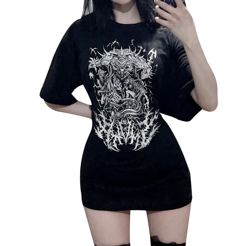 Female Summer Niche Design Abstract Printed Round Neck Top Shirt