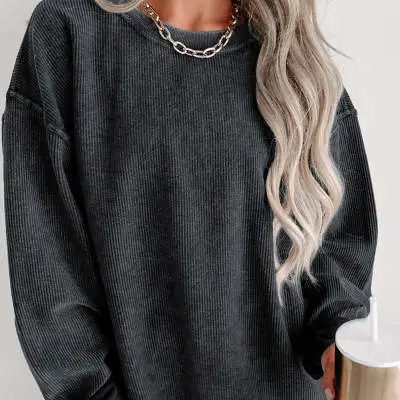 Women's Clothing Popular Brushed Hoody Women's Loose Crew Neck Top Black - Shop at LoveMi