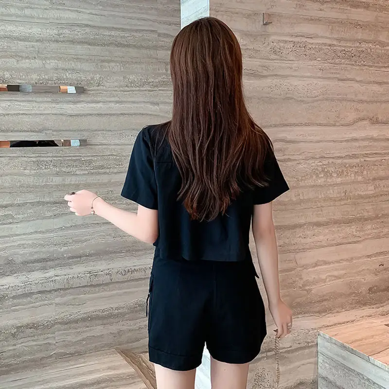 All-matching Work Clothes Style Short Sleeve Jacket Wide Leg Shorts