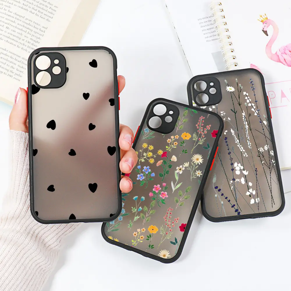Flower Anti Drop Black Skin Feel Phone Case